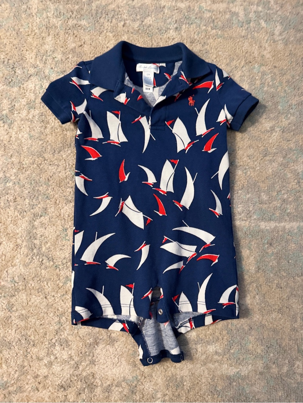 Ralph Lauren Navy, White & Red Sailboat Polo One-Piece